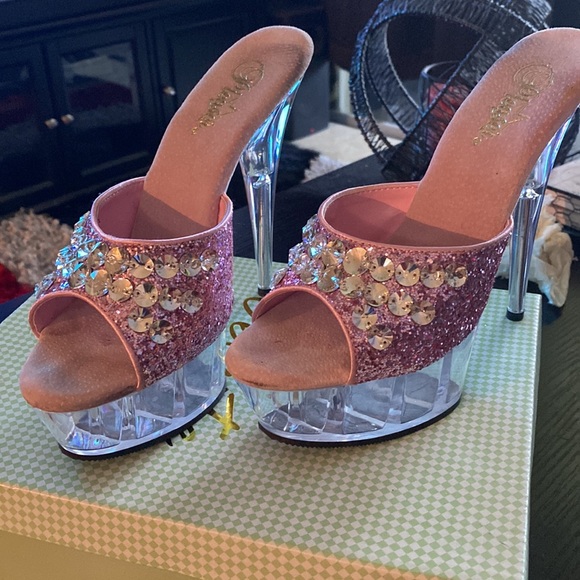 Pink glitter and rhinestone Pleaser mules - Picture 9 of 12
